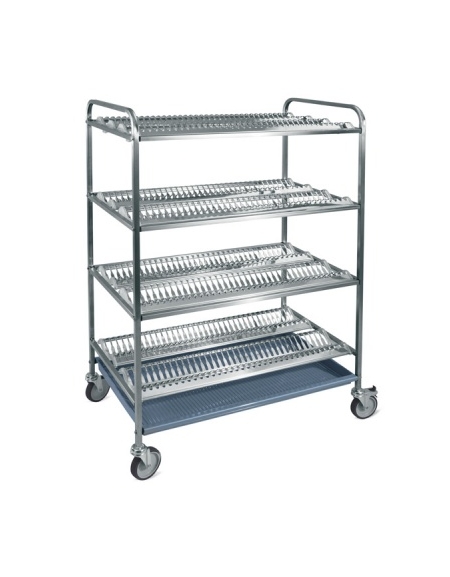 Carrello inox AISI 304 scolapiatti N° 4 piani scolapiatti portata N° 288 Piatti Ø cm 16÷26 - cm 102x62x159h