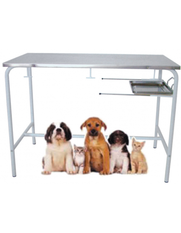 Tavolo operatorio per veterinaria in acciaio inox AISI 304 15/10 con foro e bacinella raccogli liquidi - cm 120x60x85h