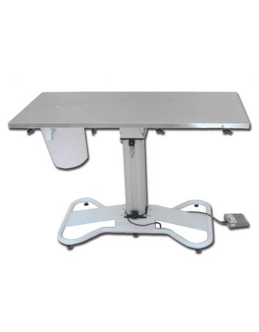 Tavolo operatorio per veterinaria, sollevamento elettrico, inox AIsI 304, con bacinella raccogli liquidi - cm 118x56x85/102h