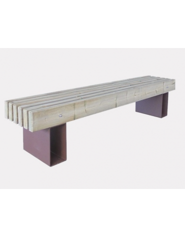Panchina senza schienale con legno di pino, in acciaio zincato e verniciato - cm 200x40x45h