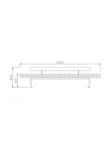 Panchina Sevilla con schienale e seduta in legno di pino nordico, struttura in acciaio zincata e verniciata - cm 25,2x60x62,5h