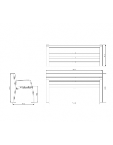 Panchina con schienale, con seduta in legno di pregio e struttura in acciaio zincata e verniciata - cm 180x60,2x80,5h