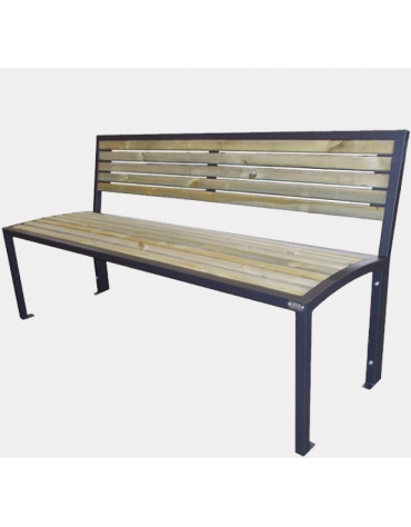 Panchina Carmen con schienale, struttura in acciaio zincato verniciato, doghe in legno di pino - cm 156x55,4x81h