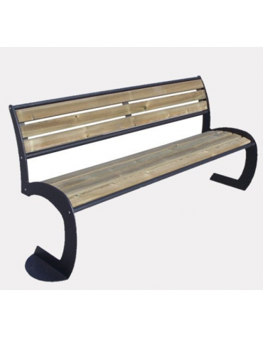 Panchina in acciaio e legno con schienale, con doghe di legno in pino nordico - cm 189,6x57,3x83,6h