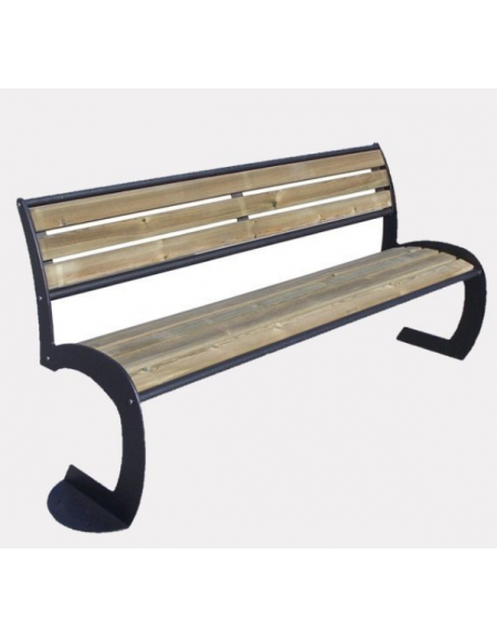 Panchina in acciaio e legno con schienale, con doghe di legno in pino nordico - cm 189,6x57,3x83,6h