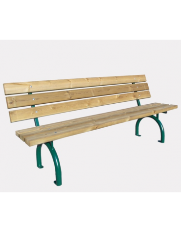 Panchina Riviera con schienale, in acciaio zincato e verniciato, seduta e schienale con doghe in legno di pino - cm 200x60,3x88h