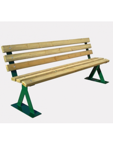 Panchina con schienale, in acciaio zincato e verniciato, con doghe in legno di pino - cm 200x52,4x86h