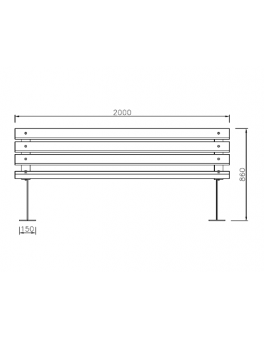 Panchina con schienale, in acciaio zincato e verniciato, con doghe in legno di pino - cm 200x52,4x86h