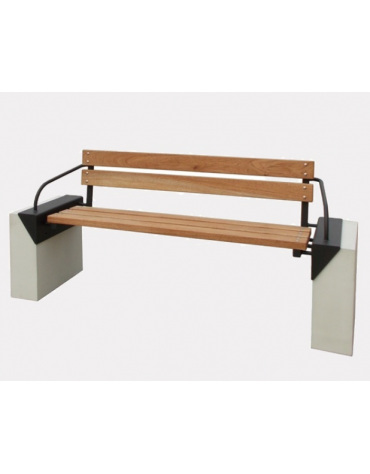 Panchina con schienale, doghe in legno di pino, struttura in acciaio zincato e verniciato e cemento - cm 207,6x67,2x86h