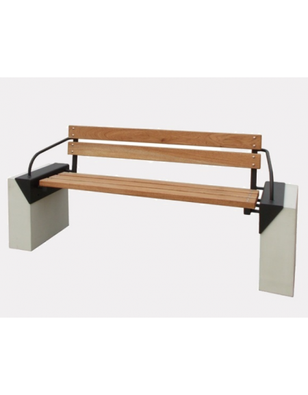 Panchina con schienale, doghe in legno di pino, struttura in acciaio zincato e verniciato e cemento - cm 207,6x67,2x86,1h