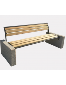 Panchina Tauri C con schienale, doghe in legno di pino, struttura in acciaio zincato e verniciato e cemento - cm 198,8x73x78,2h