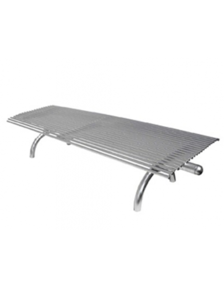 Panchina Rest senza schienale realizzata interamente in acciaio inox, seduta realizzata in tondini - cm 197 x 64,1x42,1h