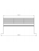 Panchina interamente in acciaio con schienale, seduta formata da trafilati di acciaio e 2 tubolari - cm 162,1x57,3x83,6