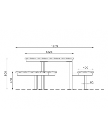 Set composto da un tavolo e tre panchine piane in acciaio zincato e verniciato con legno di pino - cm 226,2x80h