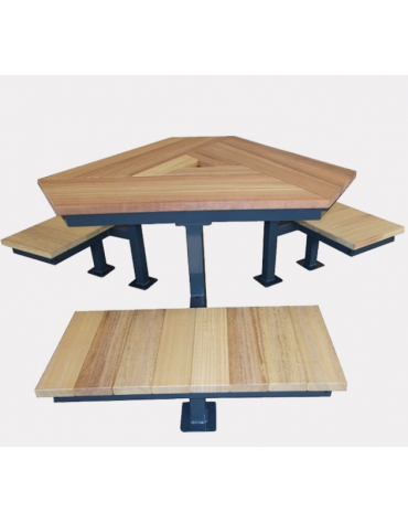 Set composto da un tavolo e tre panchine piane in acciaio zincato e verniciato con legno di pregio - cm 226,2x195,9x45h