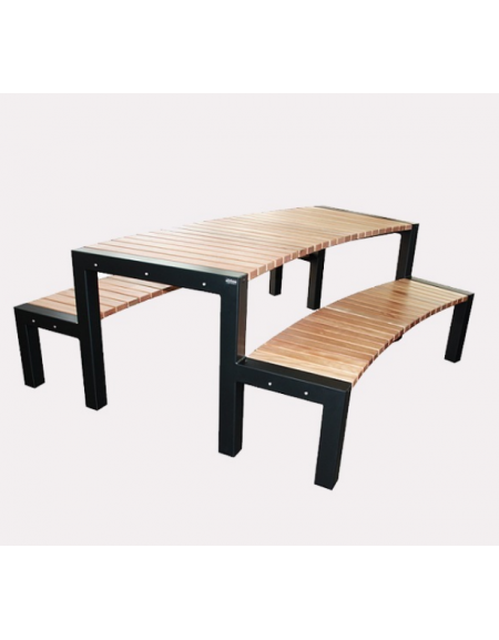 Set pic-nic con doghe in legno di pregio, struttura portante in acciaio - cm L234,3x80h