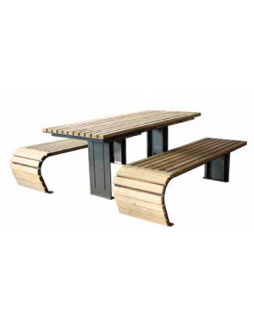 Set composto da un tavolo e due panchine piane con legno di pino - cm 176x72,8h