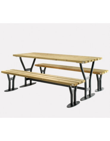 Set composta da tavolo + 2 panchine piane in legno di pino, struttura in acciaio zincato e verniciato - cm 200x80h