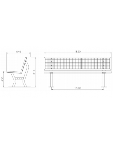 Panchina con schienale in acciaio zincata e verniciata  - cm 182x82,4x45h