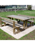 Set tavolo e 2 panche con schienale per pic-nic realizzato in legno di pino impregnato in autoclave - cm 190x82h