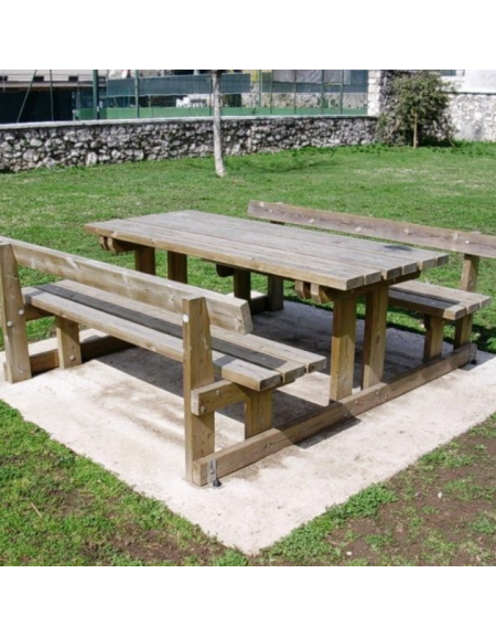 Set tavolo e 2 panche per pic-nic realizzato in legno di conifera nordica impregnata in autoclave - cm 190x82h