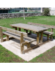 Set tavolo e 2 panche con schienale per pic-nic realizzato in legno di pino impregnato in autoclave - cm 190x82h