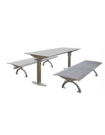 Set composta da tavolo + 2 panchine senza schienale, struttura in acciaio inox - cm 197x80h