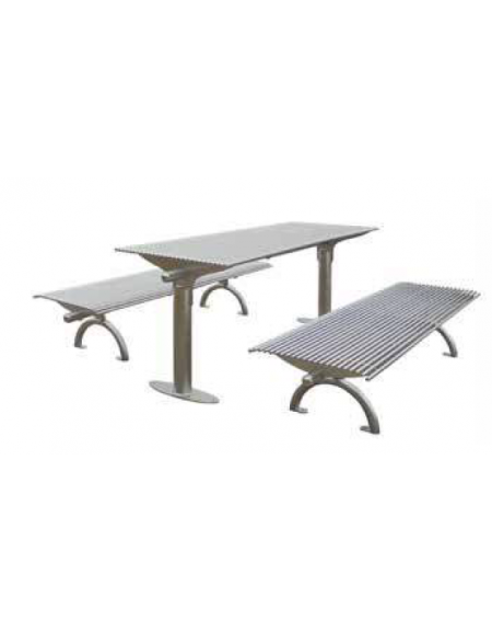 Set composta da tavolo + 2 panchine senza schienale, struttura in acciaio inox - cm 197x80h