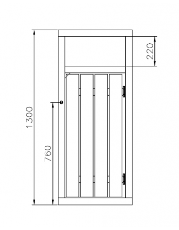 Cestino di forma quadra realizzato in acciaio zincato e verniciato ricoperto da doghe in legno, senza porta - cm 55x55x130h