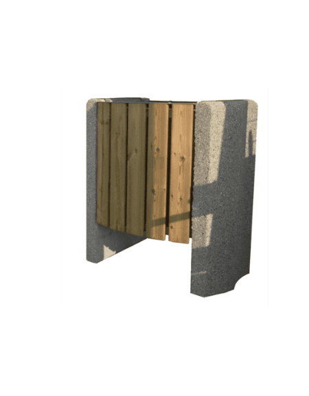 Cestino portarifiuti senza coperchio con listelli in legno di pino e fianchi in cemento cm 73x53,3x75h