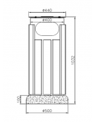 Cestino di forma cilindrica in acciaio zincato e verniciato con doghe in legno,con base in cemento - cm Ø 40x103,2h