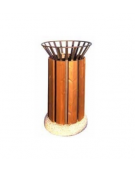 Cestino portarifiuti forma cilindrica acciaio zincato e verniciato, doghe in legno di pino , base in cemento - cm Ø57x94,5h