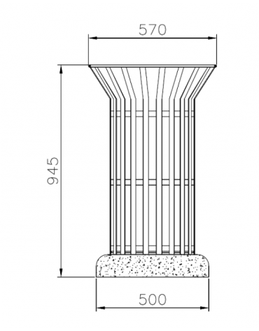 Cestino di forma cilindrica in acciaio zincato e verniciato, con doghe in legno, con base in cemento - cm Ø57xØ50x94,5h