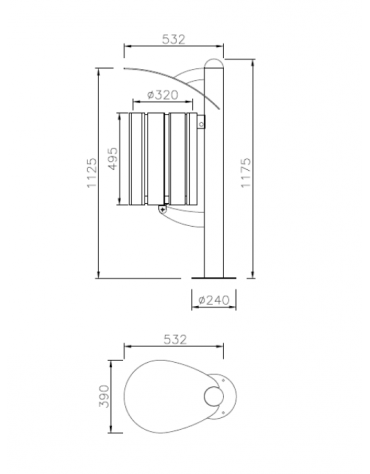 Cestino a forma cilindrica con doghe in legno di pino e coperchio, da inghisare - cm 39x53,2x117,5h