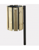 Cestino portarifiuti con paletto da inghisare, in acciaio zincato e verniciato, con doghe in legno di pino - cm 46,2x37,1x120h