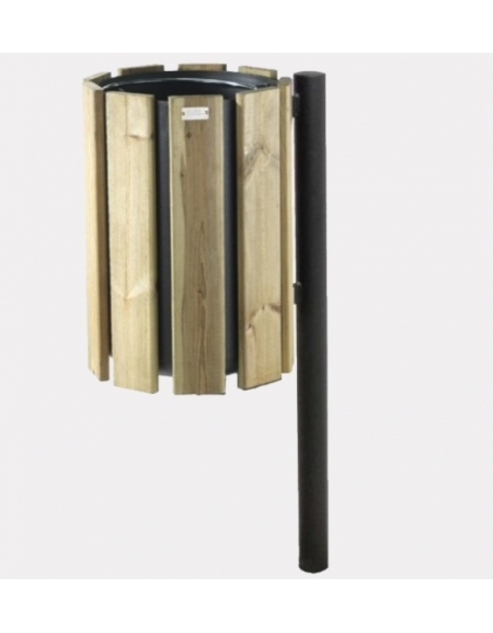 Cestino portarifiuti con paletto da inghisare, in acciaio zincato e verniciato, con doghe in legno di pino - cm 46,2x37,1x120h