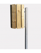 Cestino portarifiuti con paletto in acciaio da inghisare , contenitore ricoperto di doghe in legno di pino - cm 41,1x33,3x128h