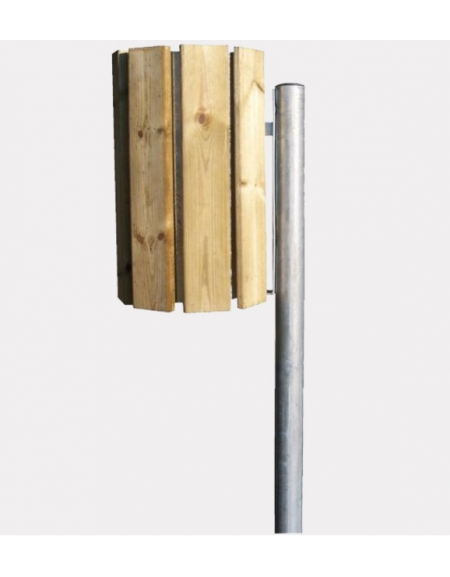 Cestino portarifiuti con paletto in legno da inghisare, contenitore ricoperto di doghe in legno di pino - cm 41,1x33,3x128h