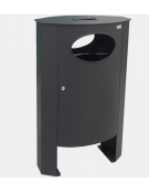 Cestino portarifiuti a forma pressoché ellittica, in acciaio con posacenere - cm 58x35,2x92,8h