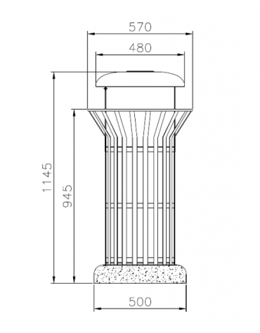 Cestino portarifiuti di forma cilindrica in acciaio zincato e verniciato, base in cemento - cm Ø57x114,5h