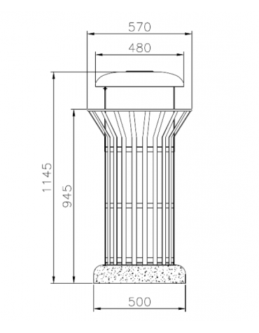 Cestino portarifiuti di forma cilindrica in acciaio zincato e verniciato, base in cemento - cm Ø57xØ50x114,5h
