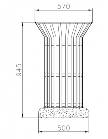 Cestino portarifiuti di forma cilindrica realizzato in acciaio zincato e verniciato. Con base in cemento - cm Ø57xØ50x94,5h