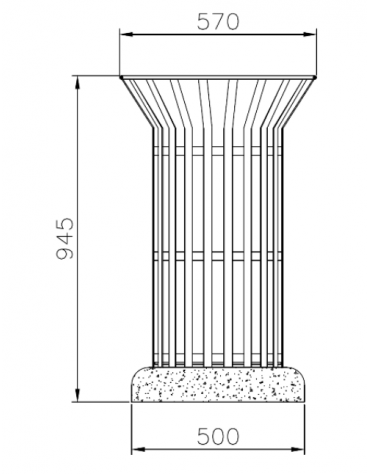 Cestino portarifiuti di forma cilindrica realizzato in acciaio zincato e verniciato. Con base in cemento - cm Ø57x94,5h