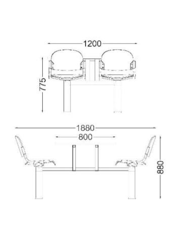 TAVOLO MENSA CON 4 SEDUTE FISSE IN LAMIERA TRAFORATA SATINATA  - DIMENSIONI PIANO CM 120X80