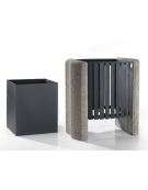 Cestino portarifiuti con  coperchio, in acciaio con fianchi in cemento - cm 73x54x97,2h