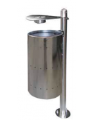 Cestino potarifiuti con paletto da inghisare, in acciaio inox, coperchio con posacenere- cm 34x49x143,3h