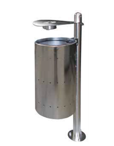 Cestino potarifiuti con paletto da inghisare, in acciaio inox, coperchio con posacenere- cm 34x49x143,3h