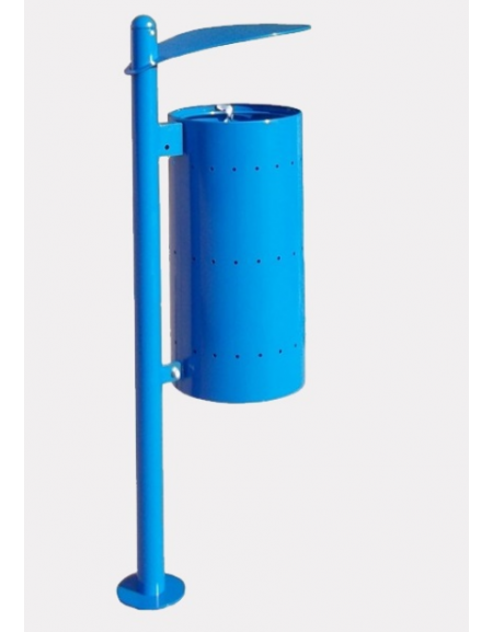 Cestino portarifiuti con paletto da inghisare,  in acciaio zincato e verniciato, coperchio con posacenere - cm 34x49x143,3h