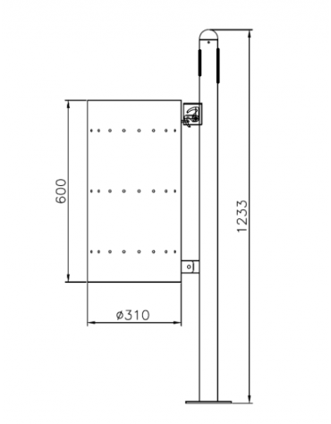 Cestino portarifiuti con paletto da tassellare, in acciaio inox, senza coperchio - cm 34x49x123,3h