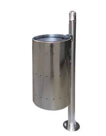 Cestino portarifiuti con paletto da tassellare, in acciaio inox, senza coperchio - cm 49x100